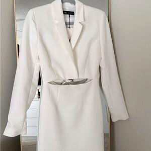 Zara Cream Blazer Dress with Silver Tag Detail